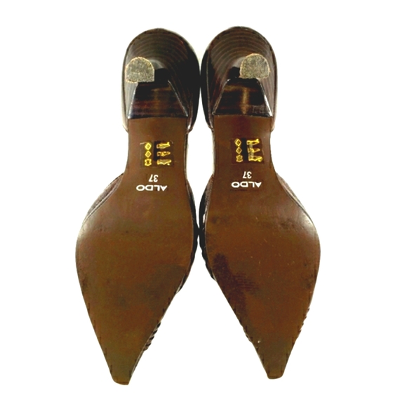 Aldo Kitten Chocolate Leather Pointy Toe Heels/Pumps. Woman's Size 37 6.5 M - Picture 9 of 9